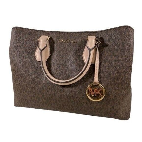 Michael Kors Camille Signature Logo & Leather Satchel Shoulder Bag Brown Pink - Picture 4 of 16